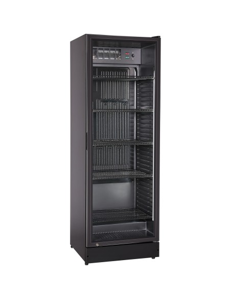 Commercial Upright Beverage Bottle Cooler 360 Litres Single Hinged Glass Door Black 600x620x1800mm | Stalwart DA-SSH48