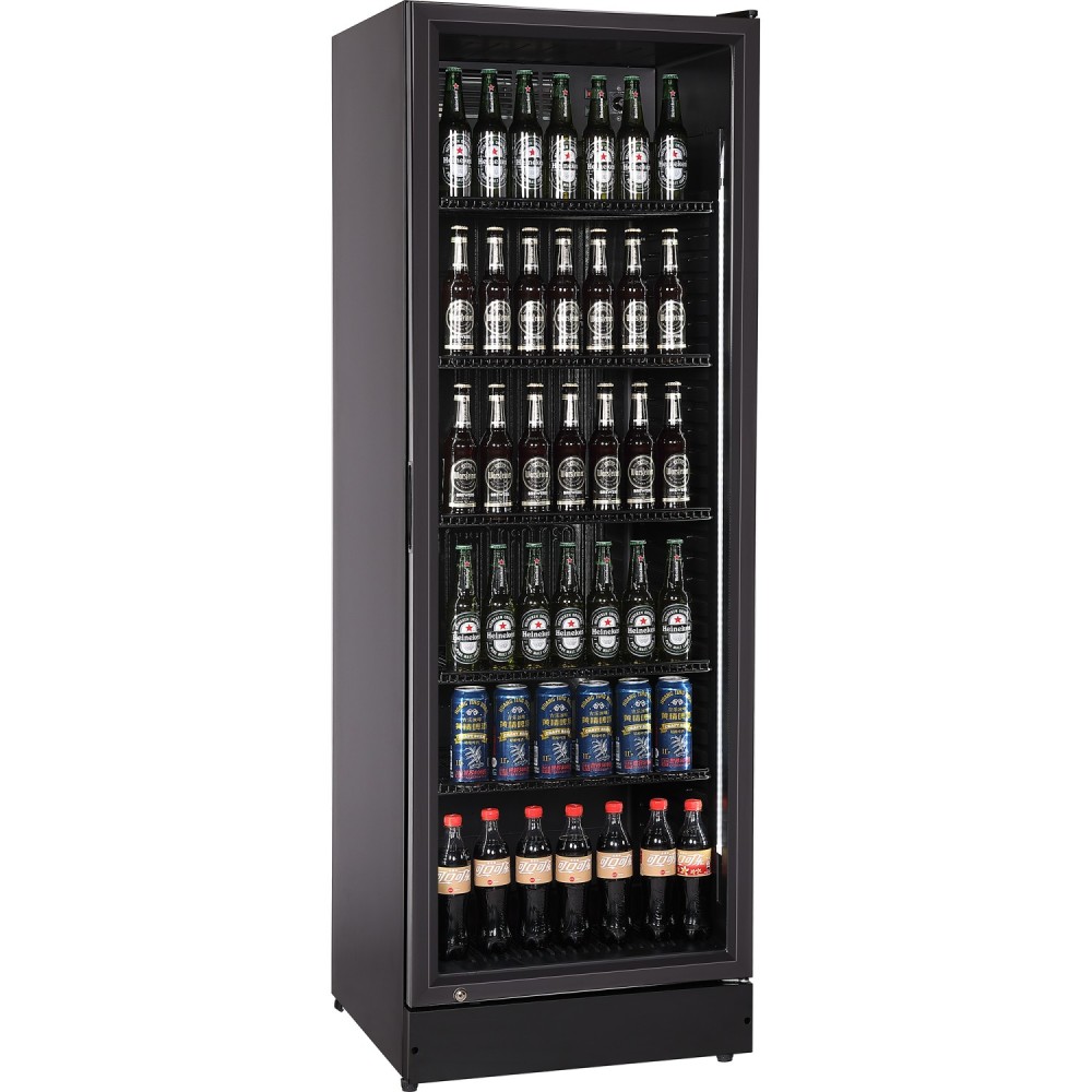 Commercial Upright Beverage Bottle Cooler 360 Litres Single Hinged Glass Door Black 600x620x1800mm | Stalwart DA-SSH48