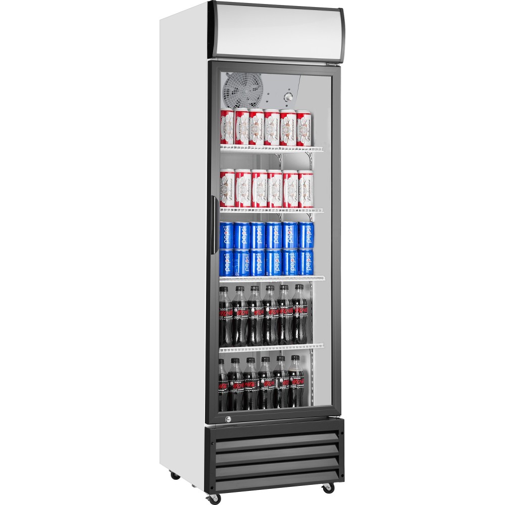 Commercial Upright Beverage Bottle Cooler 210 Litres Single Hinged Glass Door Black & White 538x525x1772mm | Stalwart DA-SSH2