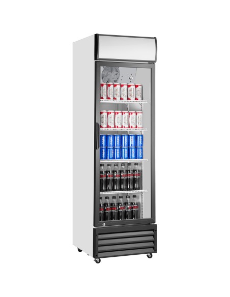 Commercial Upright Beverage Bottle Cooler 210 Litres Single Hinged Glass Door Black & White 538x525x1772mm | Stalwart DA-SSH2