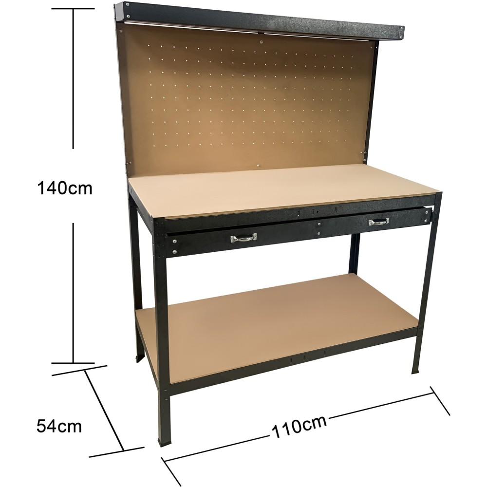 Professional Steel Workbench with Pegboard and Drawers 230kg Max Load 1100x540x1400mm | Stalwart DA-KWT28