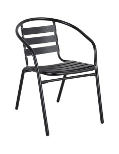Bistro Dining Chair with Armrests Aluminium Frame Ribbed Plastic Slats Indoors &amp Outdoors Black | Stalwart DA-SC017C