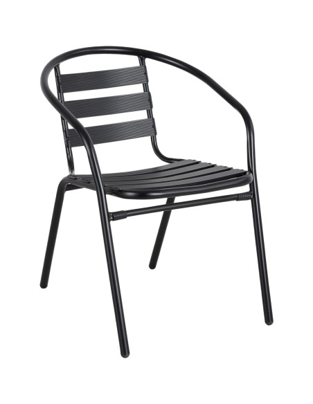 Bistro Dining Chair with Armrests Aluminium Frame Ribbed Plastic Slats Indoors &amp Outdoors Black | Stalwart DA-SC017C