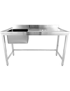 Commercial Stainless Steel Single Sink with Left Bowl & Right Scrapping Hole + Splashback 1400x700x950mm | Stwalwart DA-WHSTD