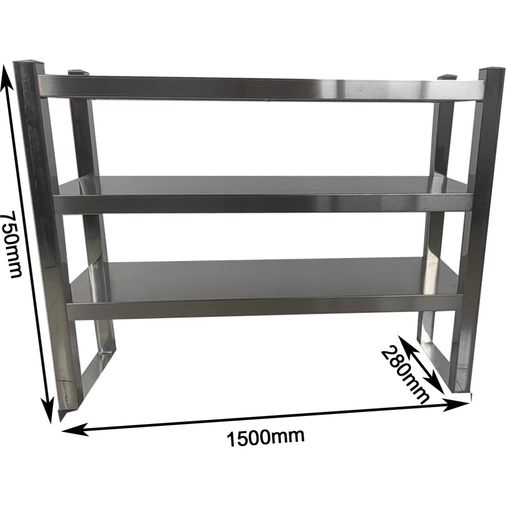 Triple Tier Overshelf with Square Tubing Stainless Steel 1500x280x750mm | Stalwart DA-QNH206