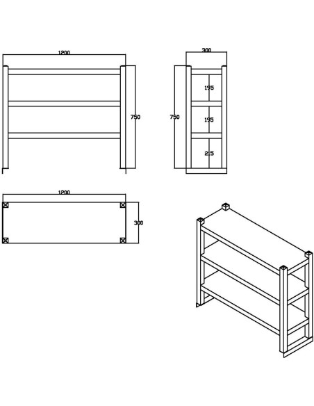 Triple Tier Overshelf with Square Tubing Stainless Steel 1500x280x750mm | Stalwart DA-QNH206