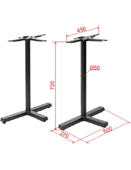 Black Cast Iron Twin Cross-Base Table Stands 2 x 600x270x720mm | Stalwart DA-A120C