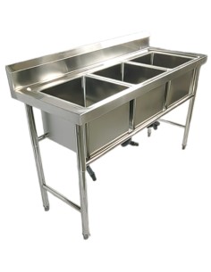 Commercial Stainless Steel Triple Sink with Splashback and Stand 1500x600x850mm | Stalwart DA-QNH702