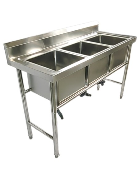 Commercial Stainless Steel Triple Sink with Splashback and Stand 1500x600x850mm | Stalwart DA-QNH702