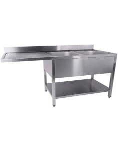 Commercial Sink for Dishwashers 2 Bowls Right Bottom Shelf Splashback 1600x700x950mm | Stalwart DA-YLS167SBR2