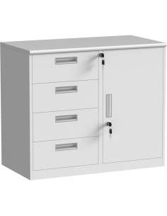 Professional Half Filing Cabinet with Metal Door & Four Drawers MDF Top 800x420x690mm White | Stalwart DA-HDWA41