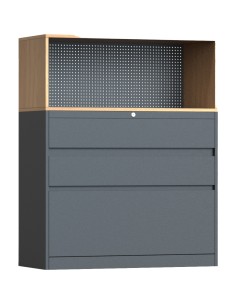 Professional Knock-Down Metal Storage Cabinet 3-Drawers Wooden Effect Dark Gray 900x390x1120mm | Stalwart DA-HDCZHB2
