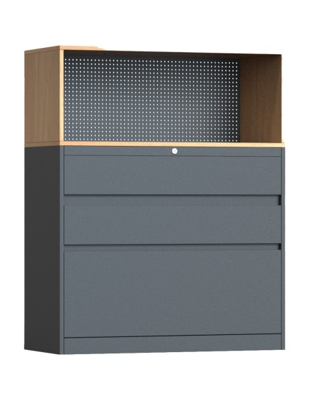 Professional Knock-Down Metal Storage Cabinet 3-Drawers Wooden Effect Dark Gray 900x390x1120mm | Stalwart DA-HDCZHB2