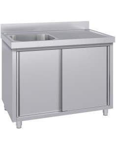Commercial Stainless Steel Sink with Cupboard & Splashback 1 Bowl Left Side 1500x600x850mm | Stalwart DA-QNH1006