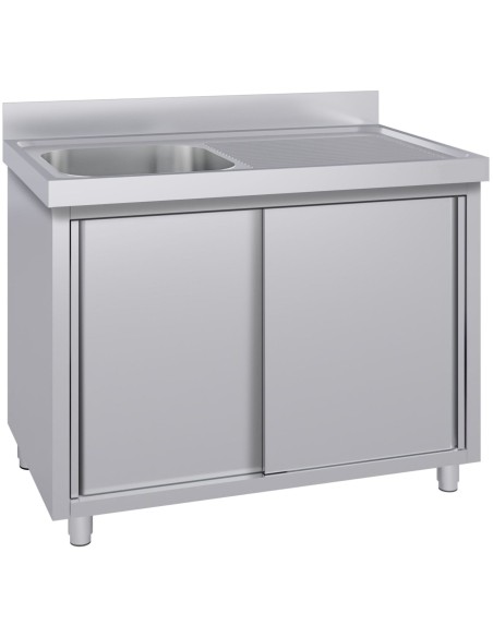 Commercial Stainless Steel Sink with Cupboard & Splashback 1 Bowl Left Side 1500x600x850mm | Stalwart DA-QNH1006