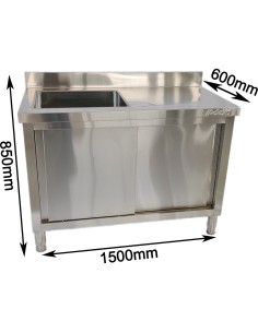 Commercial Stainless Steel Sink with Cupboard & Splashback 1 Bowl Left Side 1500x600x850mm | Stalwart DA-QNH1006 2