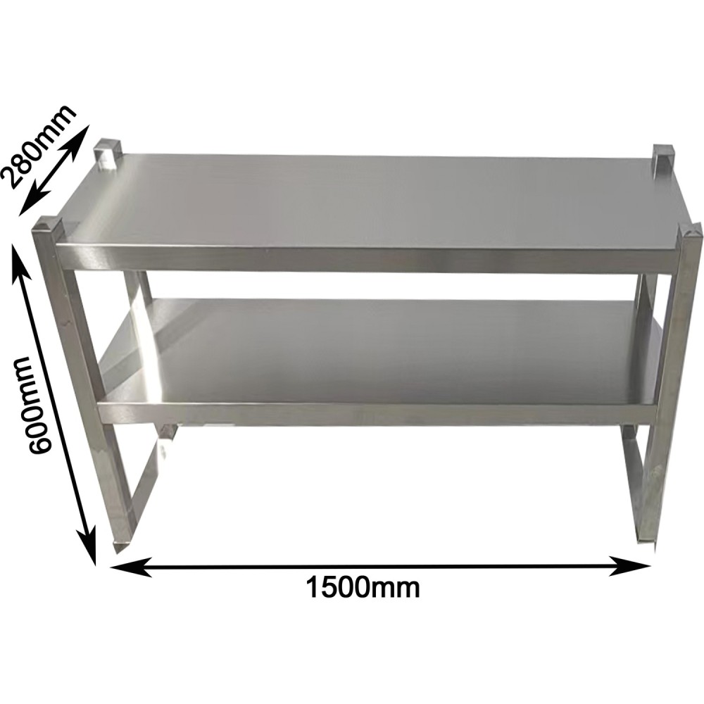 Double Tier Overshelf with Square Tubing Stainless Steel 1500x280x600mm | Stalwart DA-QNH106