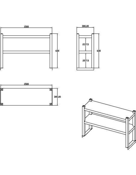 Double Tier Overshelf with Square Tubing Stainless Steel 1500x280x600mm | Stalwart DA-QNH106
