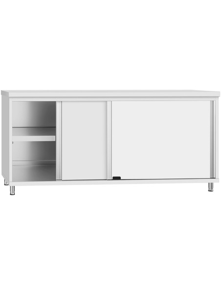 Commercial Stainless Steel Sliding Door Work Table Cabinet with Shelf 1800x600x850mm | Stalwart DA-QNH306