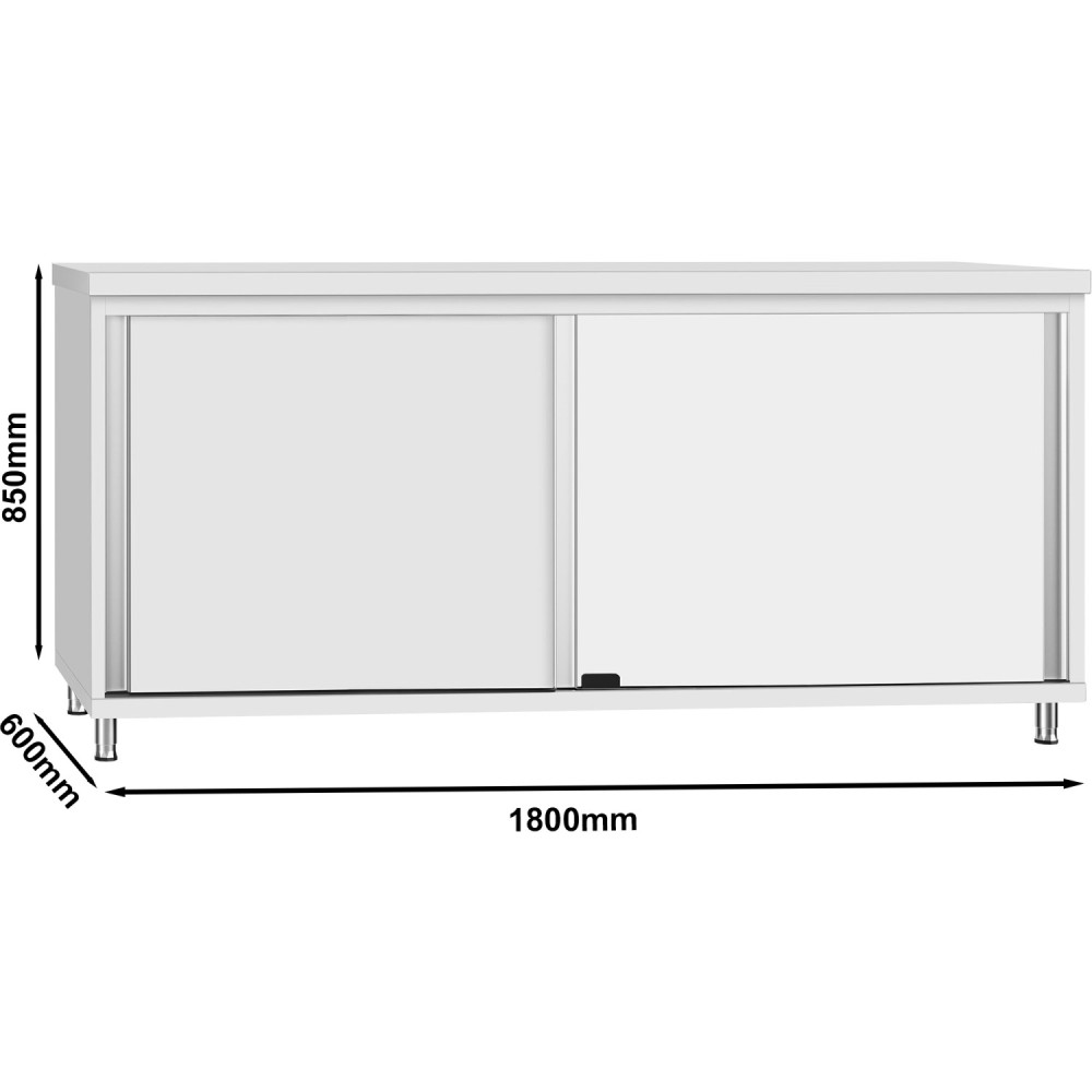 Commercial Stainless Steel Sliding Door Work Table Cabinet with Shelf 1800x600x850mm | Stalwart DA-QNH306