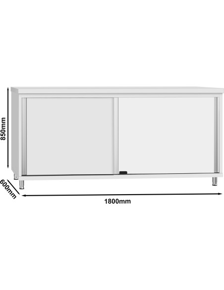 Commercial Stainless Steel Sliding Door Work Table Cabinet with Shelf 1800x600x850mm | Stalwart DA-QNH306