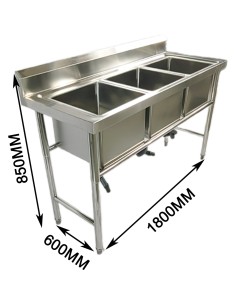 Commercial Stainless Steel Triple Sink with Splashback and Stand 1800x600x850mm | Stalwart DA-QNH704 2