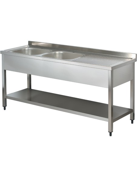 Commercial Sink Stainless Steel 2 Bowls Left Bottom Shelf Splashback 1800x600x950mm | Stalwart DA-YLS186BL2