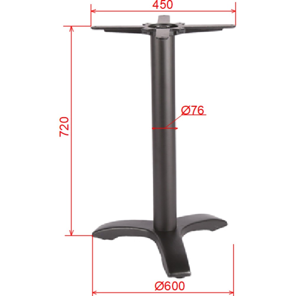 Black Cast Iron Table Base Tri-Leg 600x720mm | Stalwart DA-A050