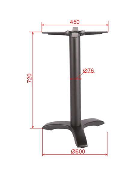 Black Cast Iron Table Base Tri-Leg 600x720mm | Stalwart DA-A050