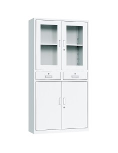 Professional Filing Cabinet with Glass & Metal Doors and 2 Drawers 900x390x1800mm White | Stalwart DA-HDWB24