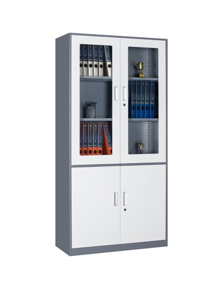 Professional Filing Cabinet with Glass & Metal Doors 900x390x1800mm Gray-White | Stalwart DA-HDWSB04