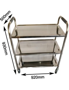 Commercial 3 tier Stainless Steel Serving/Service/Clearing Trolley 920x500x930mm | Stalwart DA-QNH402 2