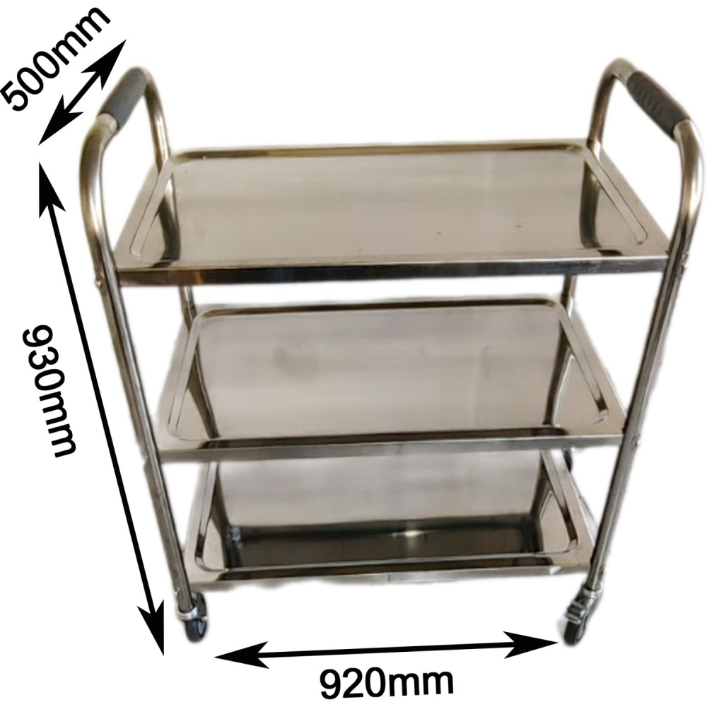 Commercial 3 tier Stainless Steel Serving/Service/Clearing Trolley 920x500x930mm | Stalwart DA-QNH402