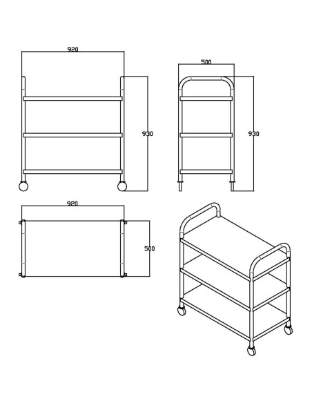Commercial 3 tier Stainless Steel Serving/Service/Clearing Trolley 920x500x930mm | Stalwart DA-QNH402