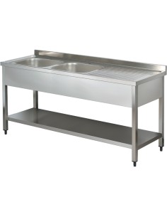 Commercial Sink Stainless Steel 2 bowls Left Bottom shelf Splashback 1400x600x950mm | Stalwart DA-YLS146BL2