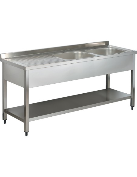Commercial Sink Stainless Steel 2 Bowls Right Bottom Shelf Splashback 1400x600x950mm | Stalwart DA-YLS146BR2