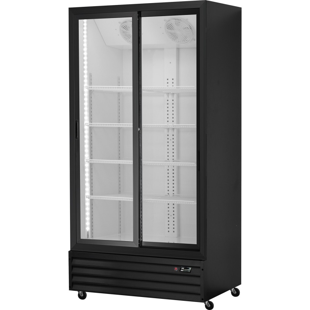 Commercial Upright Beverage Bottle Cooler 690 Litres Double Glass Door Black 1000x700x2023mm | Stalwart DA-SSH40