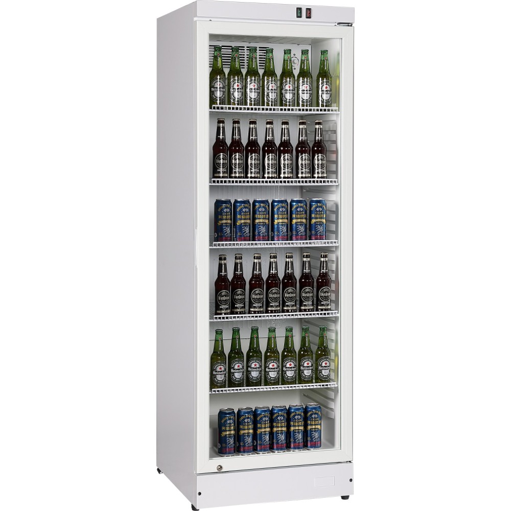 Commercial Upright Beverage Bottle Cooler 360 Litres Single Hinged Glass Door White 600x620x1860mm | Stalwart DA-SSH50