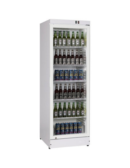 Commercial Upright Beverage Bottle Cooler 360 Litres Single Hinged Glass Door White 600x620x1860mm | Stalwart DA-SSH50