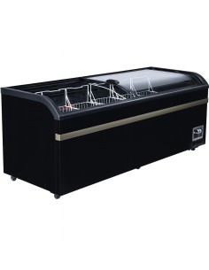 Commercial Horizontal Display Freezer with Shelves 750 Litres 2 Glass Doors 1900x850x850mm Ventilated Cooling Automatic Defrost