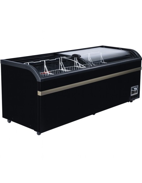 Commercial Horizontal Display Freezer with Shelves 750 Litres 2 Glass Doors 1900x850x850mm Ventilated Cooling Automatic Defrost