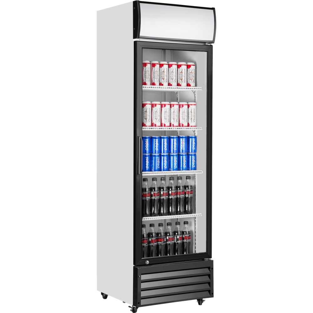 Commercial Upright Beverage Bottle Cooler 349 Litres Single Hinged Glass Door Black & White 606x620x1940mm | Stalwart DA-SSH2