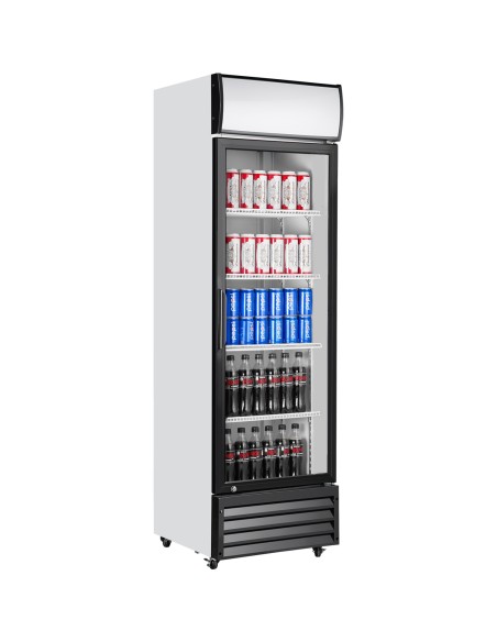 Commercial Upright Beverage Bottle Cooler 349 Litres Single Hinged Glass Door Black & White 606x620x1940mm | Stalwart DA-SSH2
