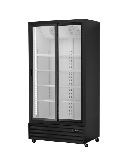 Commercial Upright Beverage Bottle Cooler 495 Litres Double Glass Door Black 940x615x1983mm | Stalwart DA-SSH36