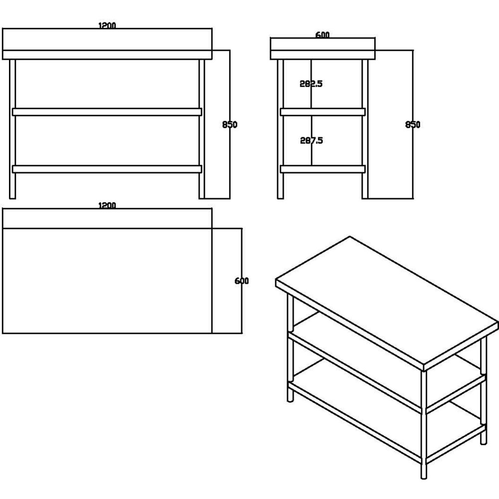 Commercial 3-Tier Stainless Steel Work Table with Undershelves 1200x600x850mm | Stalwart DA-QNH1104