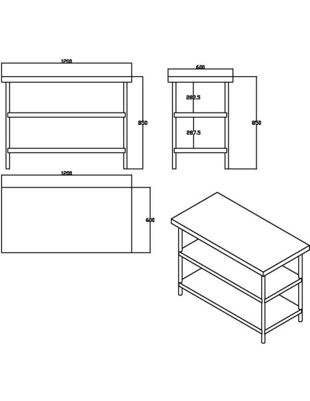 Commercial 3-Tier Stainless Steel Work Table with Undershelves 1200x600x850mm | Stalwart DA-QNH1104