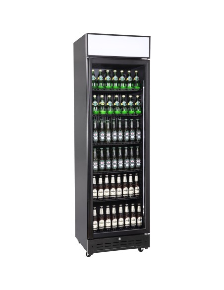 Commercial Upright Beverage Bottle Cooler 360 Litres Single Hinged Glass Door Black 600x620x2005mm | Stalwart DA-SSH52