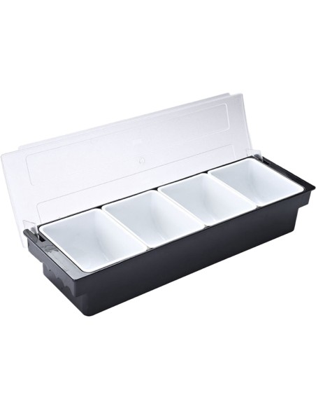Garnish Tray / Condiment Dispenser with Lid 4 Compartments 500x160x90mm Black &amp White | Stwalwart DA-JGM104