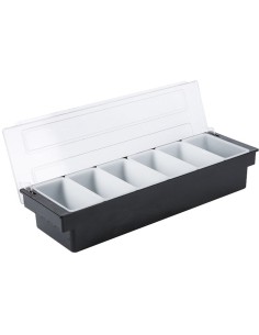 Garnish Tray / Condiment Dispenser with Lid 6 Compartments 500x160x90mm Black &amp White | Stwalwart DA-JGM108