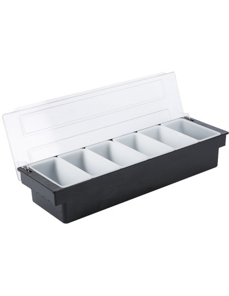 Garnish Tray / Condiment Dispenser with Lid 6 Compartments 500x160x90mm Black &amp White | Stwalwart DA-JGM108